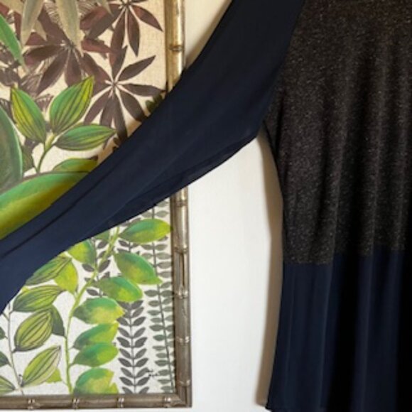 🧡 3/15 Mossimo Linen Blend Semi Sheer Gray Navy Long Sleeve Top Women's L/G - Picture 3 of 12